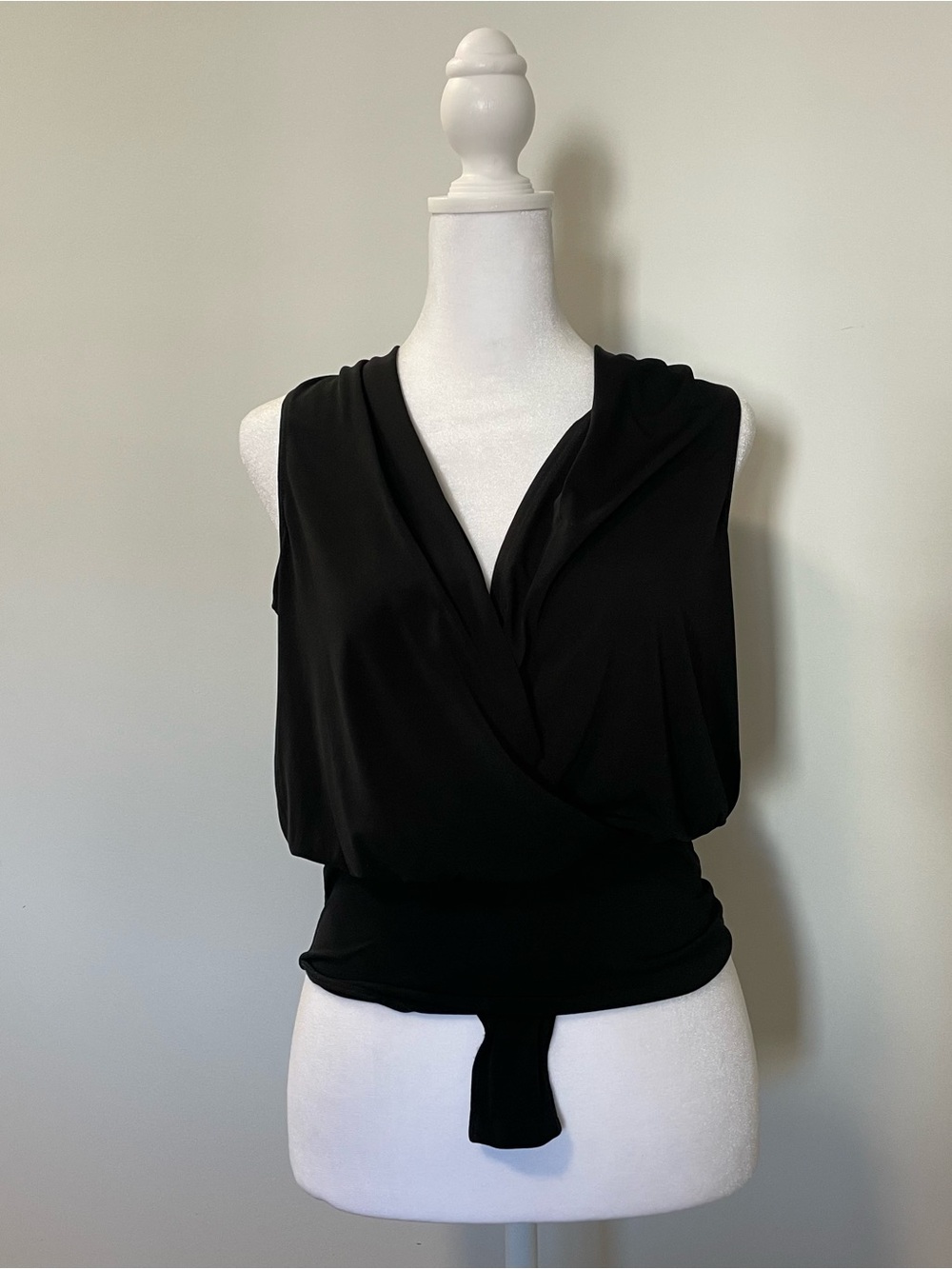 BCBGeneration Black Draped Surplice Tie-Back Bodysuit